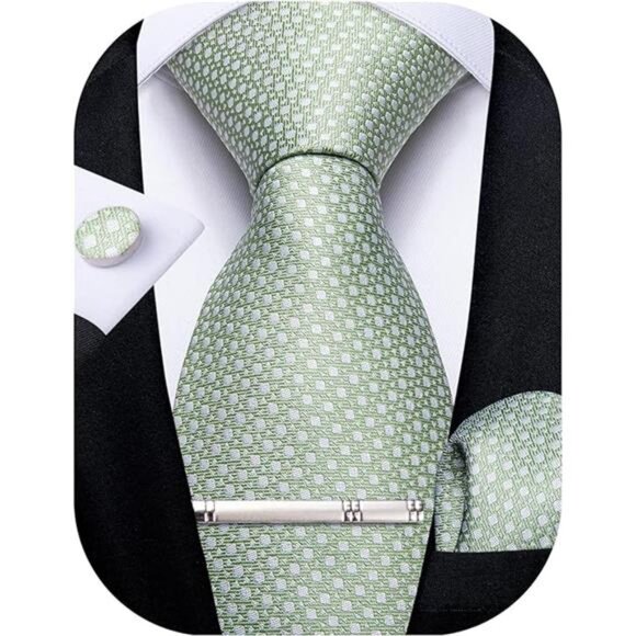 Plaid Tie Men's Silk Tie & Pocket Square Cufflinks Tie Clip Set Wedding Business - Picture 7 of 7